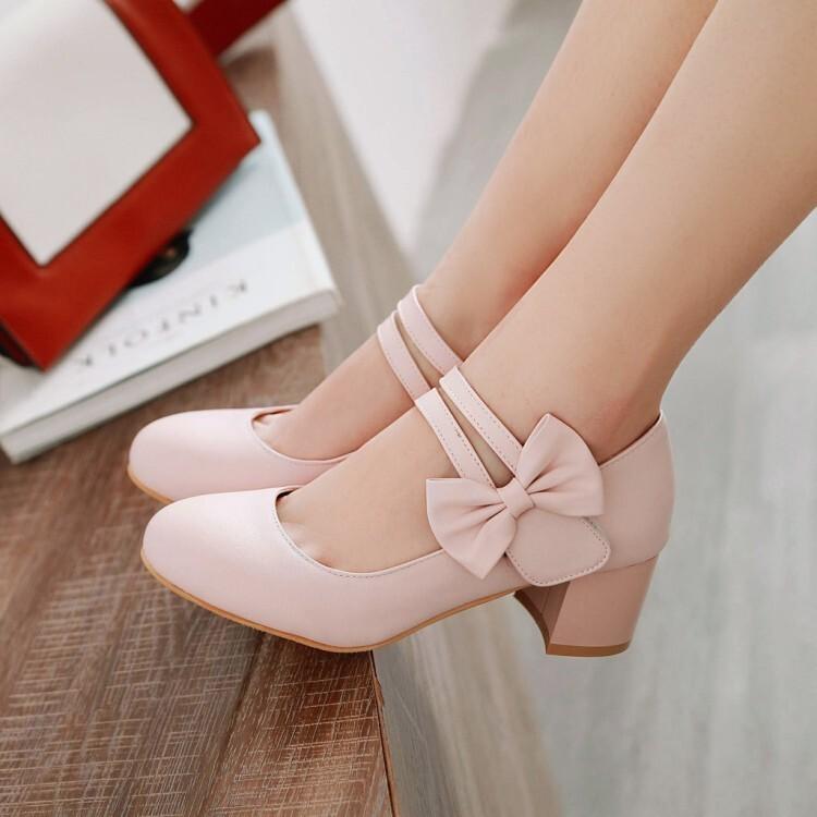 New Medium Heel Women's Shoes Thick Heel Single Shoes Women's One-word Buckle Belt Shallow Mouth Mary Jane Shoes Large Size Women's Shoes