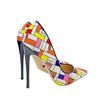 Women's Sexy 12cm Color Checkered High Heels, Patent Leather, Pointed Fashion Party Shoes, Dress Shoes, Thin Heels 10cm