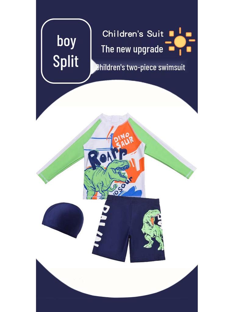 3-Piece Boys' Dinosaur Swim Set: Long Sleeve, Pants, and Shorts - Bright Colors, Sun Protection, Durable