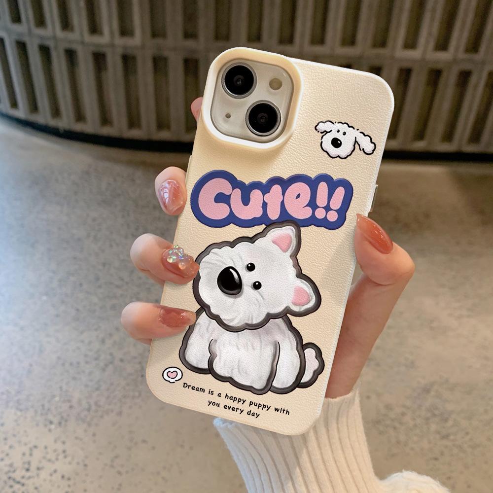

Leather Pattern Cartoon Crooked Dog Suitable for Apple 16promax Mobile Phone Case IPhone 15 Full Package Apple 16