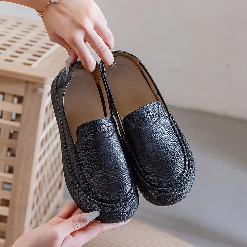 Leather new soft-soled casual beef tendon sole non-slip pedal flat leather shoes comfortable single shoes
