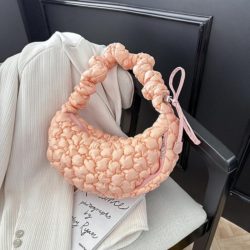 Korean Nylon Pleated Cloud Bags Large Capacity Drawstring Shoulder Crossbody Bags Solid Lightweight Shoulder Bag
