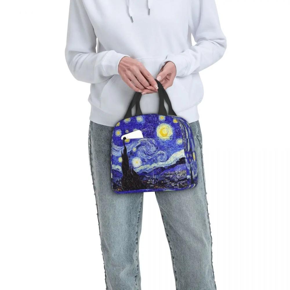 A Starry Night Van Gogh Mountain Inspiration Insulated Lunch Bag for Women Children Portable Food Boxes Thermal Lunch Box Tote