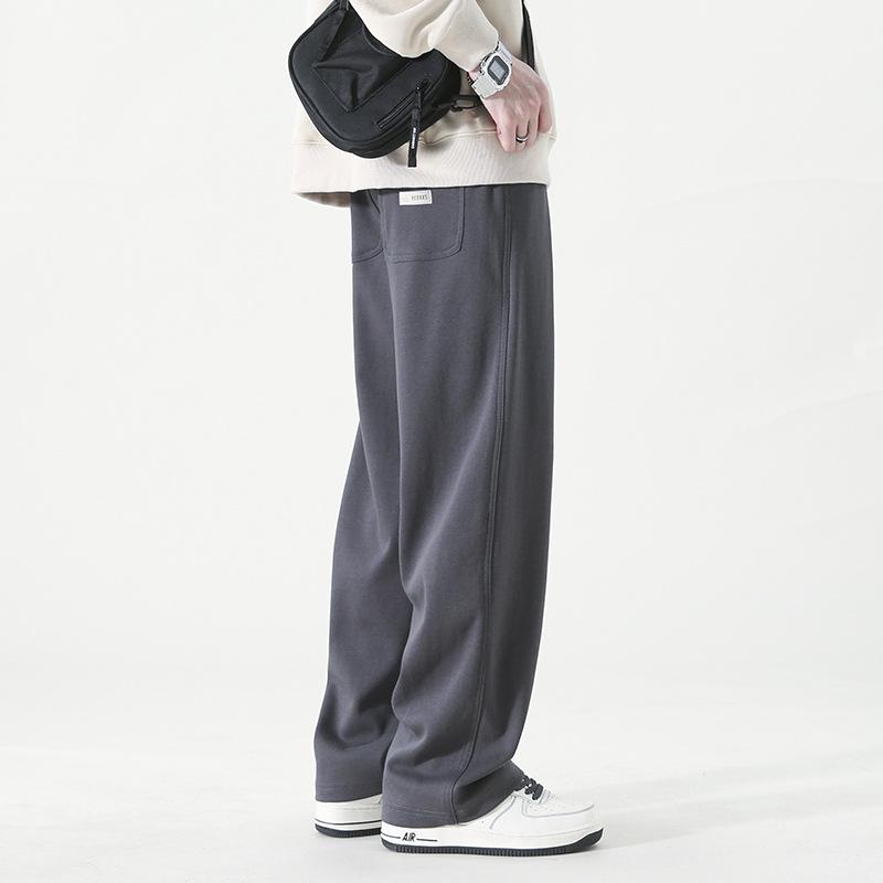 

Straight Casual Pants for Men Spring Autumn New High Street Wide Legs L серый