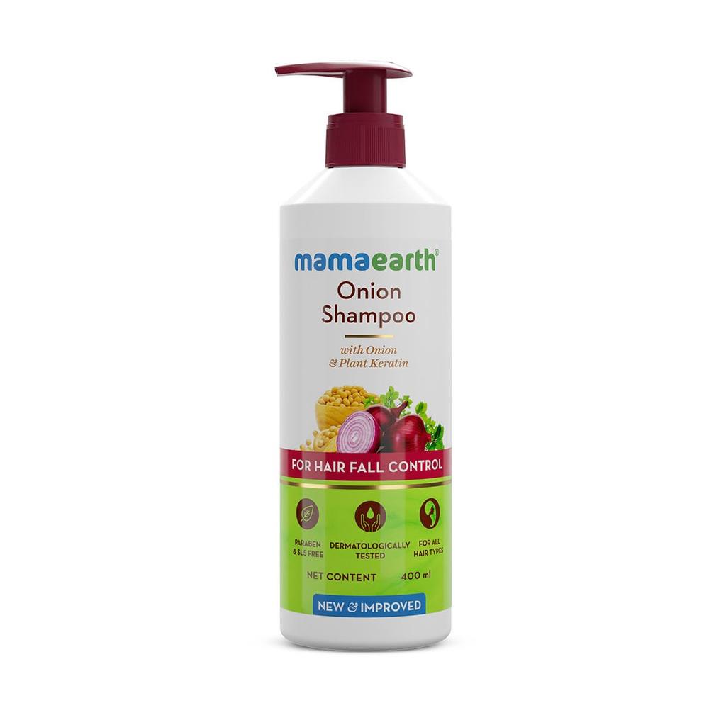 Mamaearth Onion Shampoo For Hair Fall Control And Growth 400ml | Smoothens, Strengthens, Softens Hair | For Men & Women All Hair Types