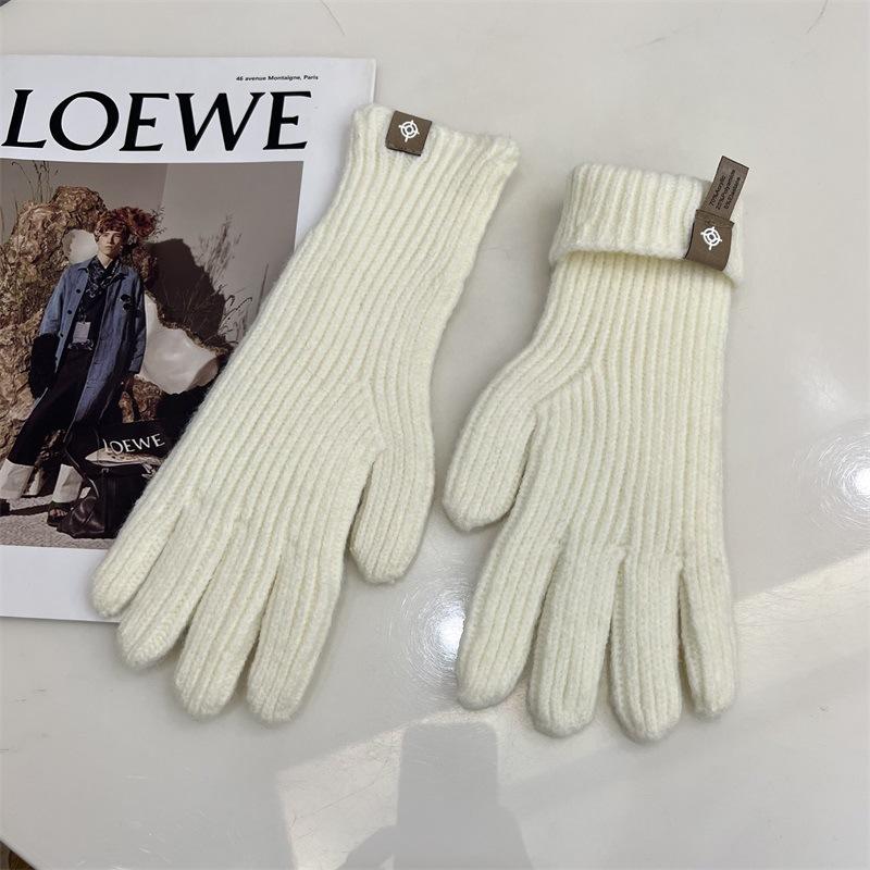 Blogger Knitted Five-finger Long Gloves Autumn and Winter Touch Screen Warm Solid Color Leaking Finger Gloves