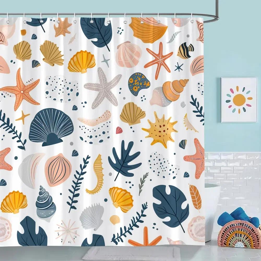 Ocean Cartoon Animal Shower Curtain Pirate Hat Dolphin Sailing Starfish Nautical Polyester Kids Shower Curtains Bathroom Decor