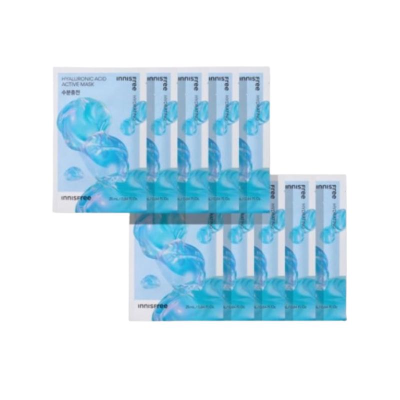 Innisfree Active Mask Hyaluronic Acid 25ml × 10 Sheets | Deep Hydrating & Moisture Recharge Sheet Mask