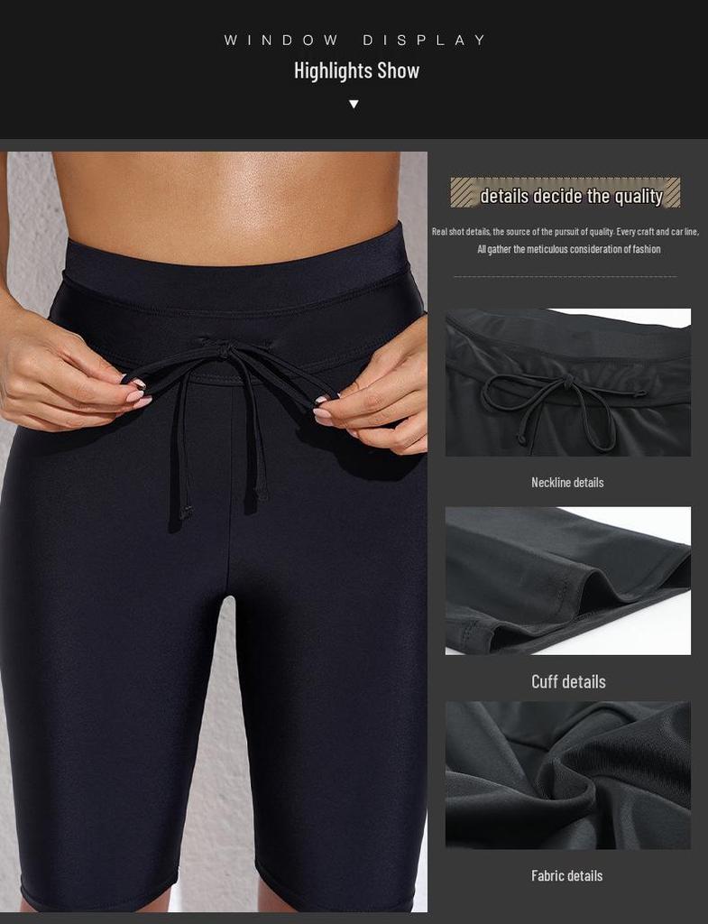 Shiying 2024 Women's Quick-Dry High-Waist Swim Trunks - European & American Style, Conservative Solid Color Boxer Briefs