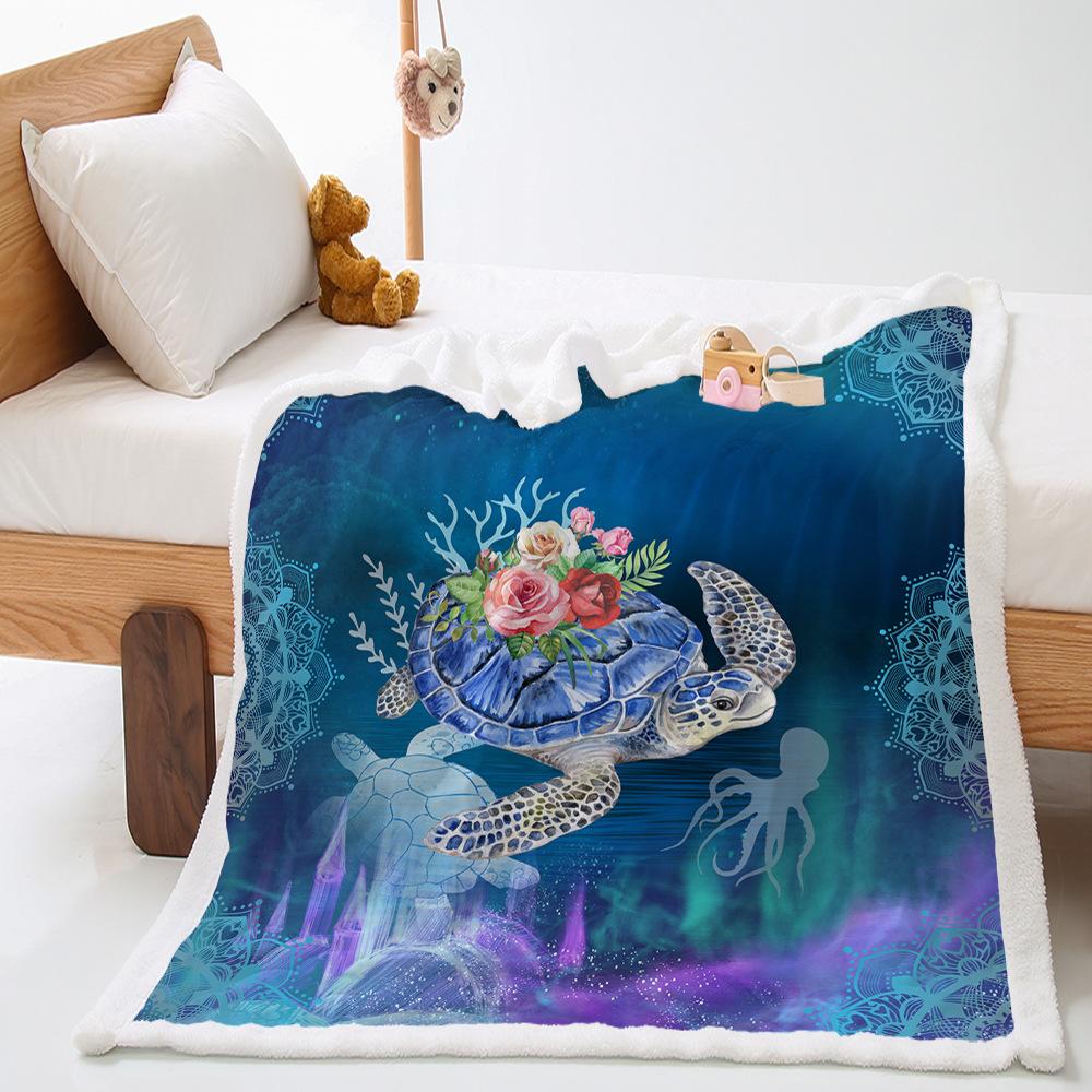 Blanket 2D Digital Printed Lamb Fleece Crystal Fleece Ocean Turtle Blanket Blanket