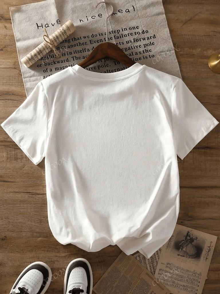 Women's Casual Retro Cool Girl F1 Racing Printed Round Neck Short Sleeved T-Shirt Daily White T-Shirt Women Clothing