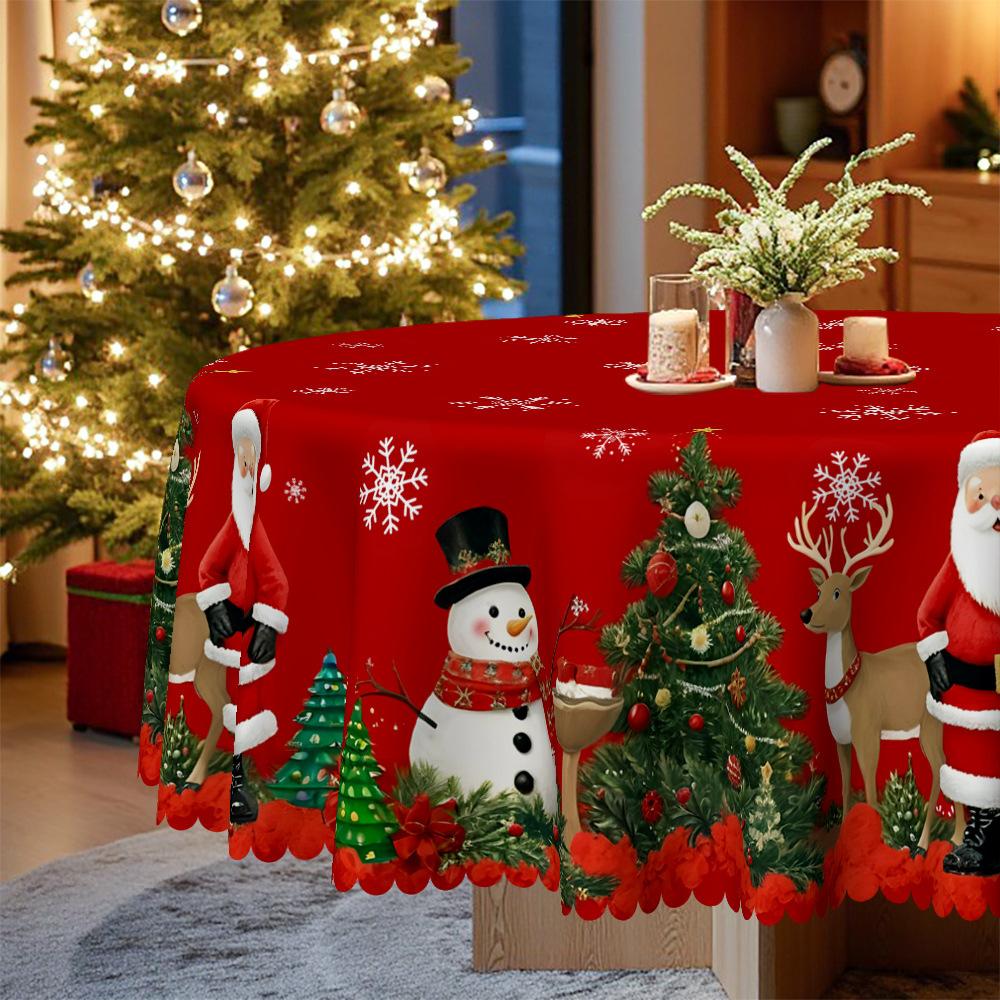 Christmas Themed Table Cloth, Santa Reindeer Snowman, Christmas Tree Waterproof Tablecloth Household Party Decoration Cloth