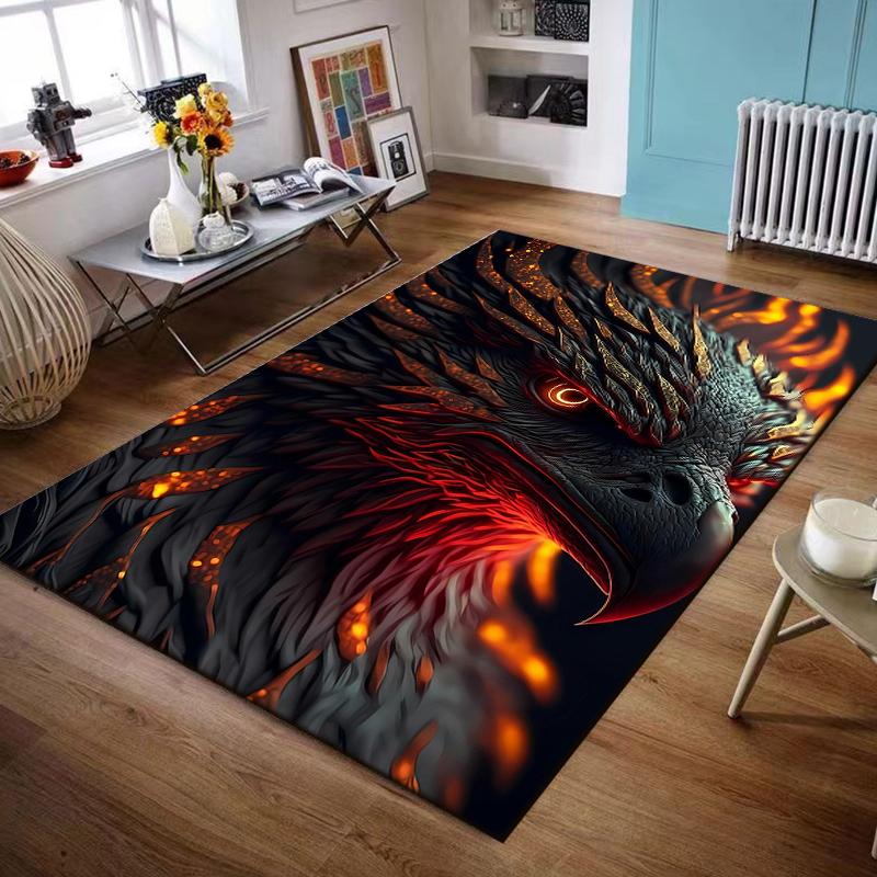 Flannel Rug Phoenix Fire Eagle Head Closeup Dark Orange Flame Fantasy Art Decor for Living Room Bedroom Gift for Men