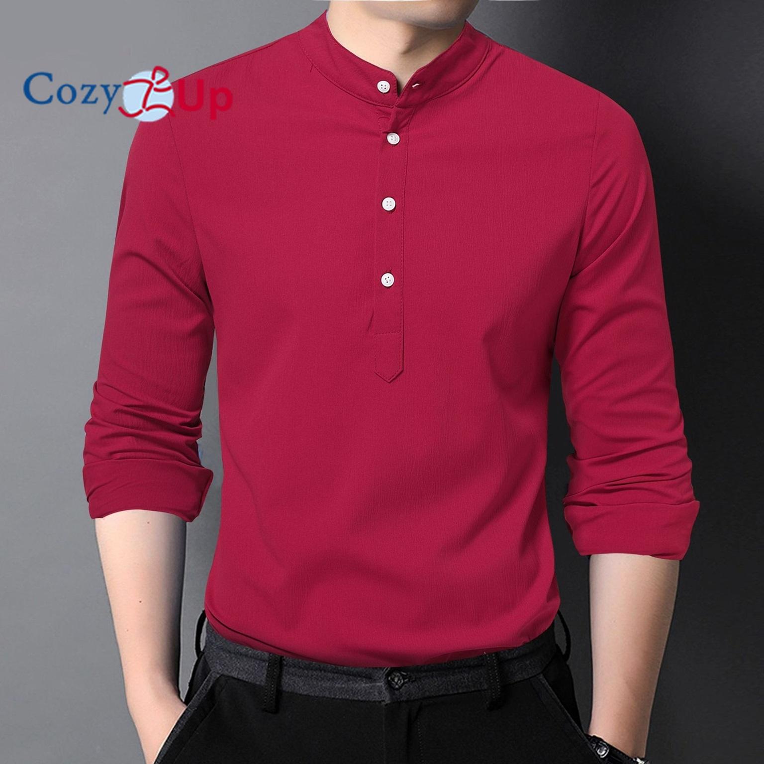 

Уютная рубашка нового стиля Весна-Лето с воротником-стойкой и длинным рукавом для мужчин, повседневная, однотонная M