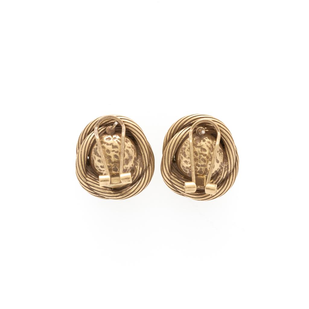 Medieval Vintage Vintage Texture Copper Alloy Greenstone Woven Button Earrings High-End Three-Dimensional Silver Needles, Earrings