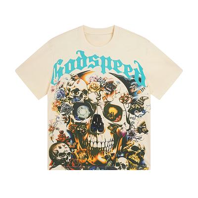 T-shirt Unisex Retro Larga in Cotone con Stampa Teschio Trendy Rock Street Estate 2025 T-shirt per Coppia