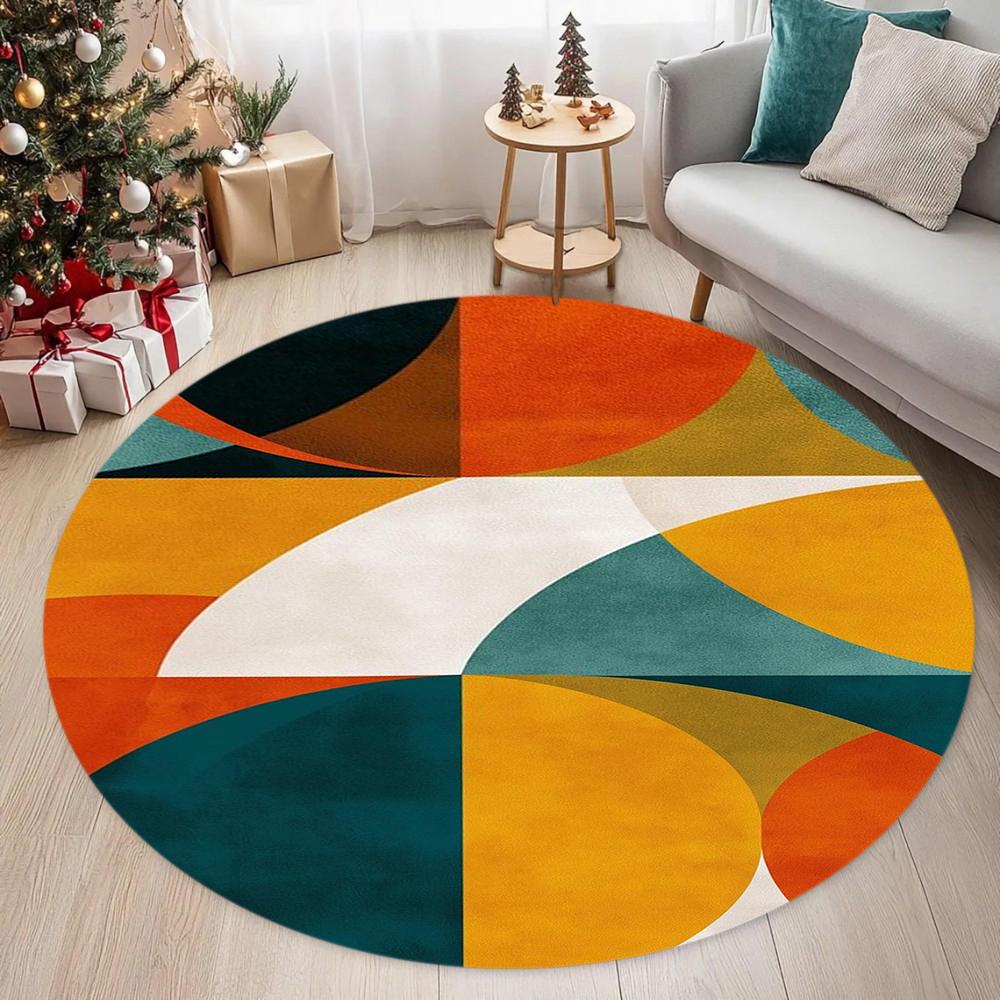 Colorful Geometric Printing Circular Ground Artistic Doormat Kitchen Bedroom Living Room Carpet Entrance Porch Decoration Rug