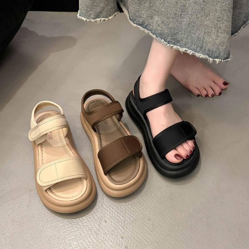 Summer Sandals Casual Flat Bottom Soft Bottom Sticker Beach Shoes Outer Wear Women's Magic New Bottom Sports Thick
