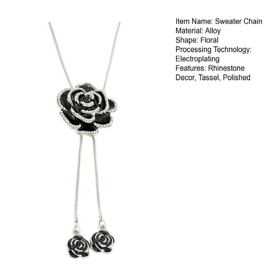 Mulheres Camisola Corrente Rosa Pingente Strass Borla Decoração Liga Roupas Jóias Namoro Baile Festa Decoração Gargantilha Colar