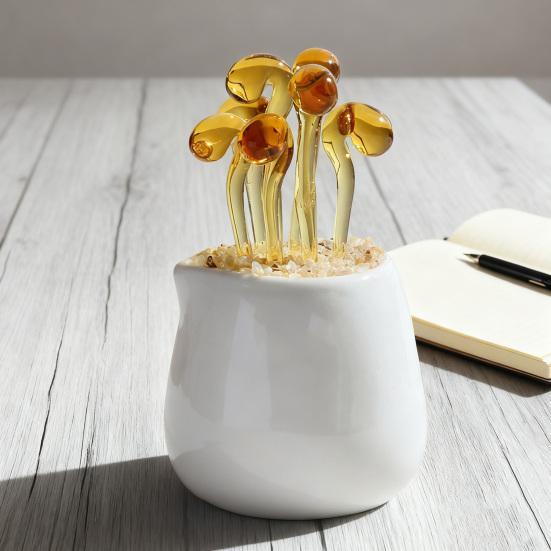 Handmade Glass Potted Plants Ornament Hand-Blown Glass Cactus Bean Sprout Floral Art Figurine Home Office Desktop Decoration