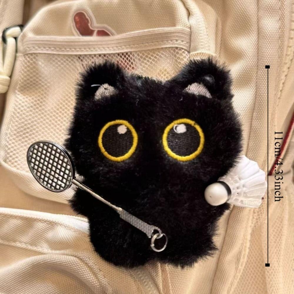 Angel Black Cat Plush Doll Keychain Badminton Car Key Ring Cute Doll Bag Pendant Gifts
