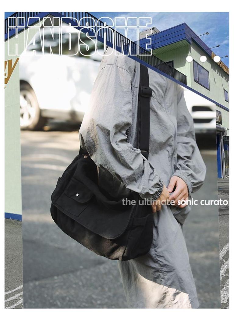 Plátěná crossbody taška v japonském stylu - Unisex ležérní jednoramenná messenger taška pro studenty