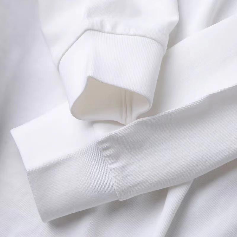 Unisex Cotton Long Sleeve Loose Fit Round Neck Shirt - Spring/Autumn Solid Color T-Shirt