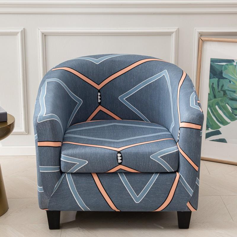 Club Chair Slipcover 2 Piece Stretch Printed Round Barrel Chair Covers Removable Tub Chair Slipcover With Elastic Bottom