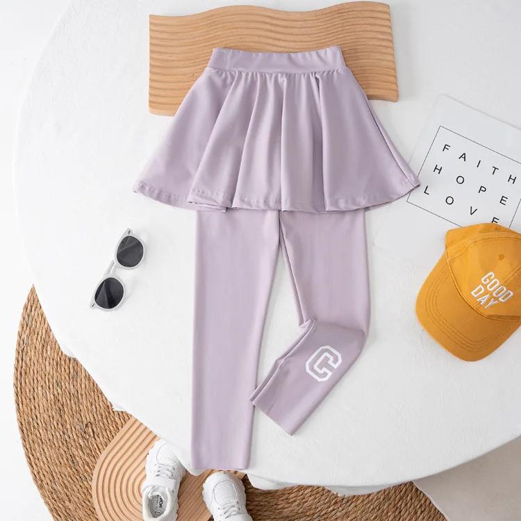 

Шорти для дівчат Нові дитячі штани-кюлоти Вузькі стрейч-штани Фальшиві легінси для йоги з двох частин Повсякденні підліткові шкільні танцювальні колготки 4-12 років 160cm фіолетовий
