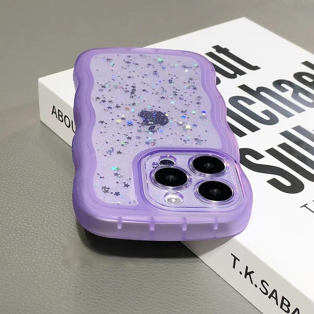 3D Wave Arc Curl Bling Glitter Clear Clear Case For iPhone 17 Air 16 E 15 14 13 12 Mini 11 Pro Plus Shockproof Glossy Phone Case