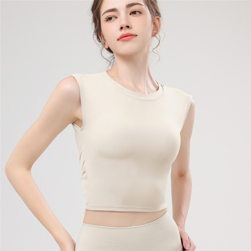 Summer New Yoga Suit Vest With Chest Cushion For Women, Sports Short Sleeved Hollow Out Back, Shock-absorbing Yoga Suit Vest Top