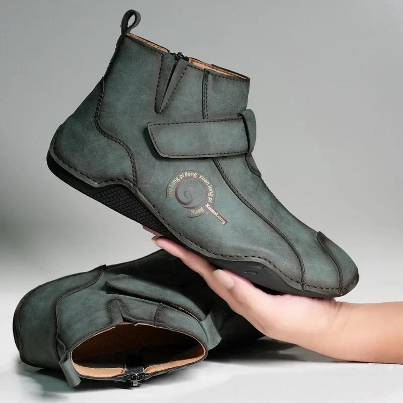 Men Short Boots Autumn Winter New  Fashion British Style Retro Flat Bottom Plush Warm Comfortable Shoes Outdoor Casual Shoes
