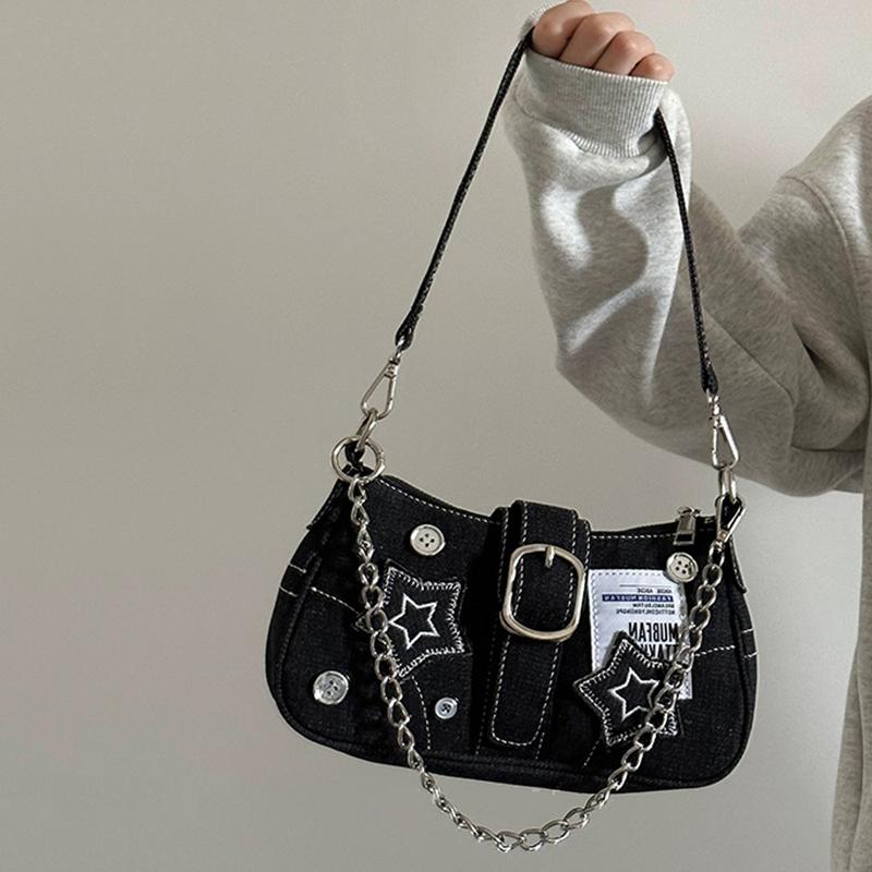 Small Design Trend Jeans Underarm Bag Women's New Cross-Shoulder Bag Shoulder Canvas Fashion Chain Bag