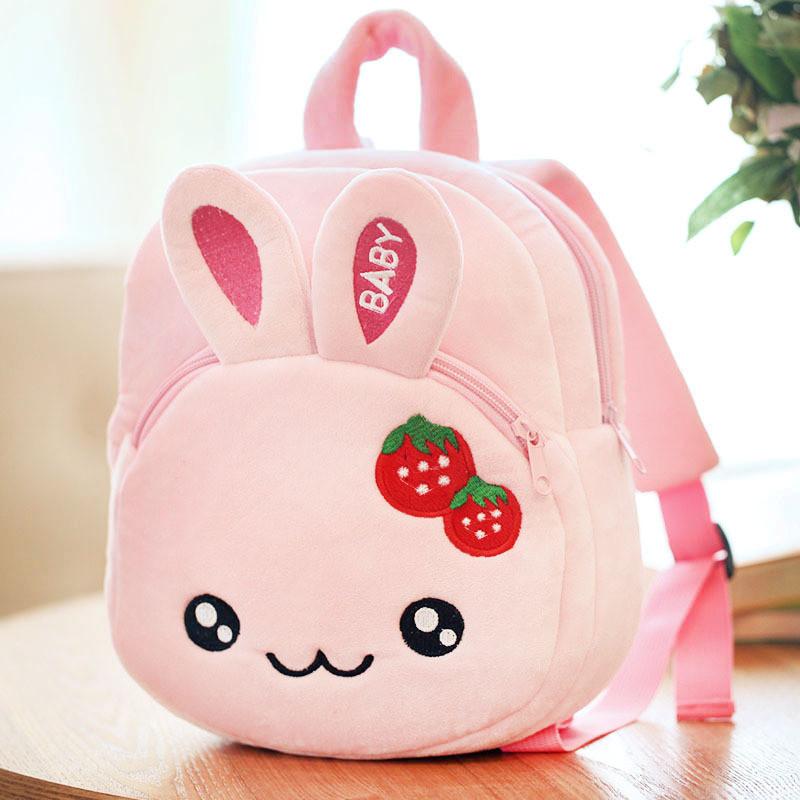Striped Pink Bunny Cartoon Animal Plush Children Backpack For Toddler Use School