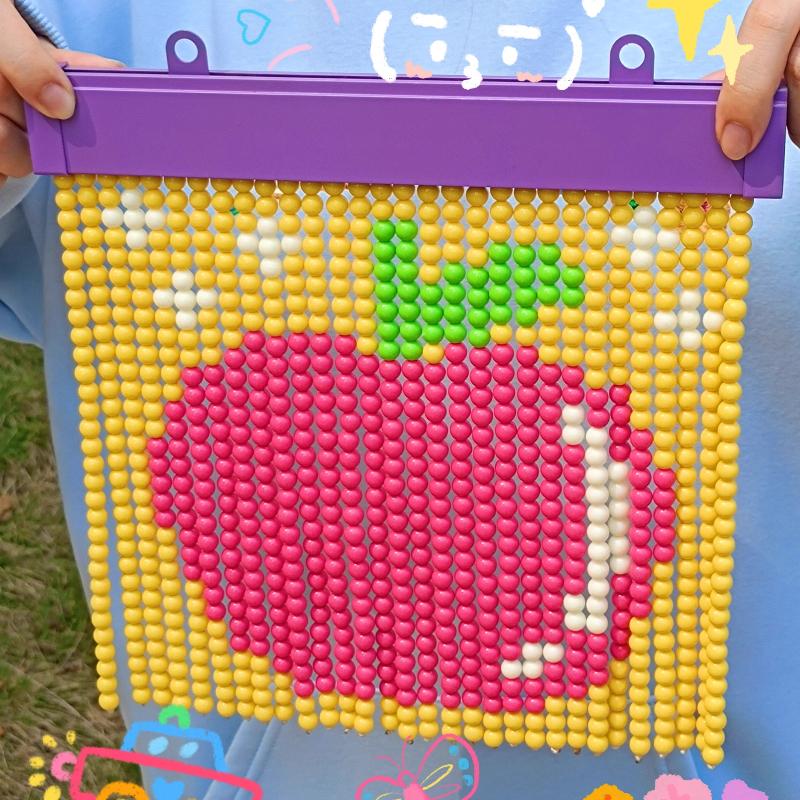 Vintage Caramel Pudding Pattern Bead Mini Curtain Decorative Crafts Kawaii Sushi Beaded Painting for Girls Room Decor INS Style