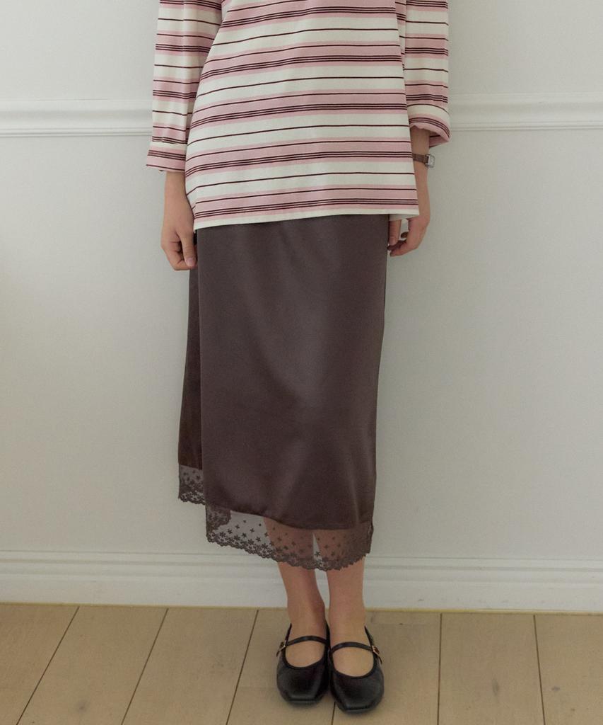 Our Hope Satin Lace String Skirt - Brown