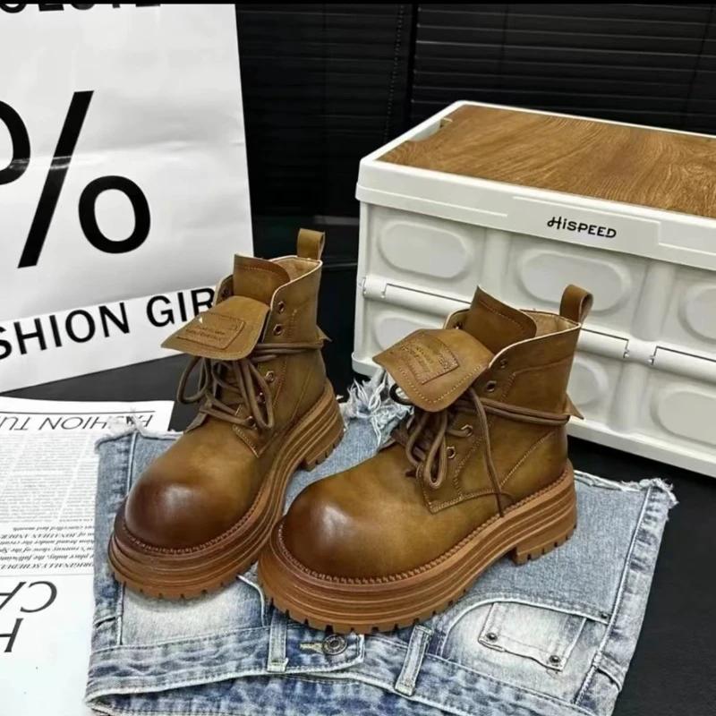 Fashion 2024 Winter Fashionable and Comfortable Women's Thick-soled Ankle-warming Lace-up Short Boots