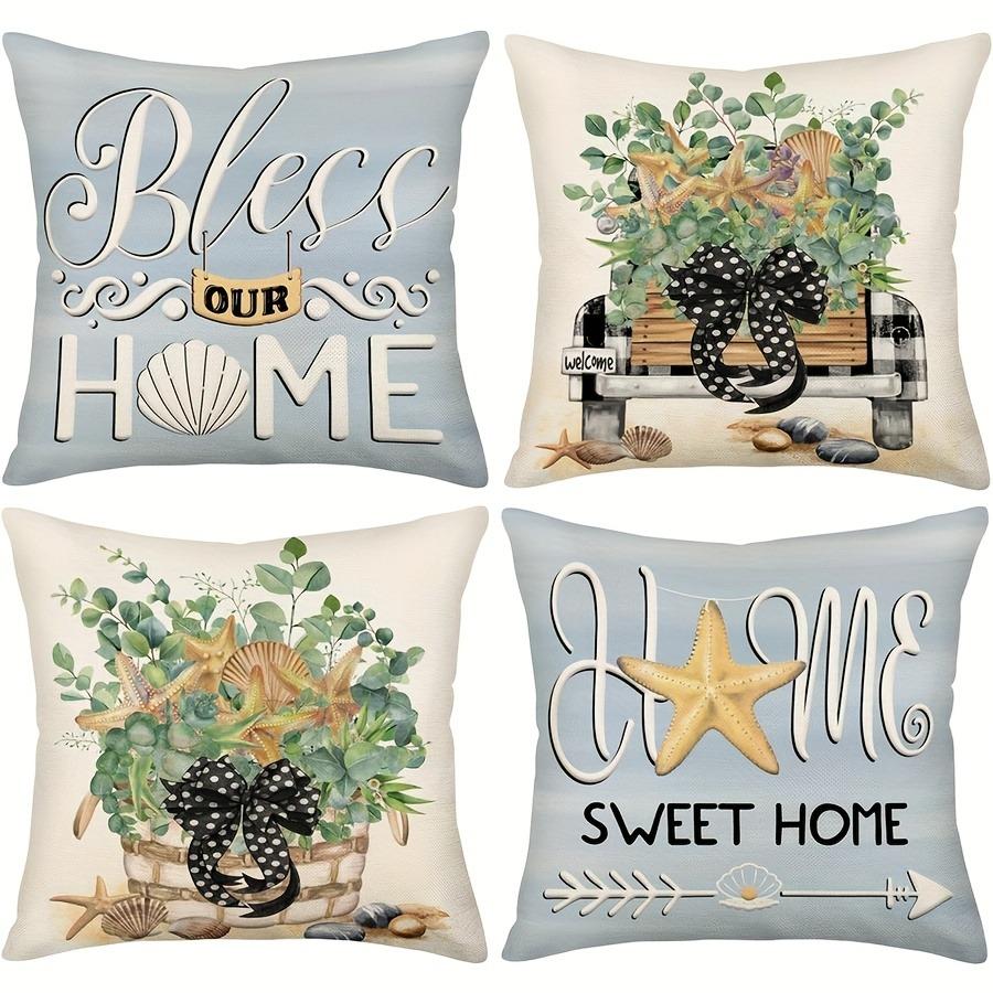 Short plush material pillowcaseBless Our Home Nautical Themed Pillow CoversLiving room sofa cushion cover soft and comfortable