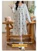 Spring & Autumn Lace Long Sleeve Cotton Nightgown with Fixed Chest Pad