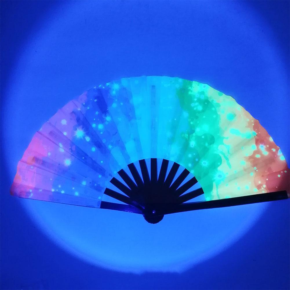 33cm Large Folding Hand Rave Fan Chinease/Japanese Music Colorful Fan Gradient Reflective Festival Dance Fan Fan Gifts Fold Q4C5