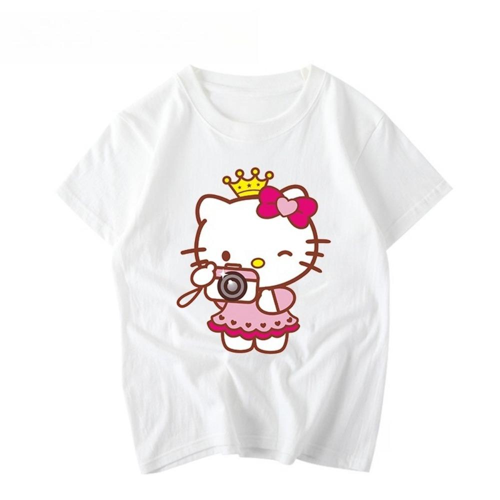 Women's New Cute Hello Kitty Pattern Printed Top Oversized Unisex Couple Trend Plus Size Loose Casual Short-sleeved T-shirt