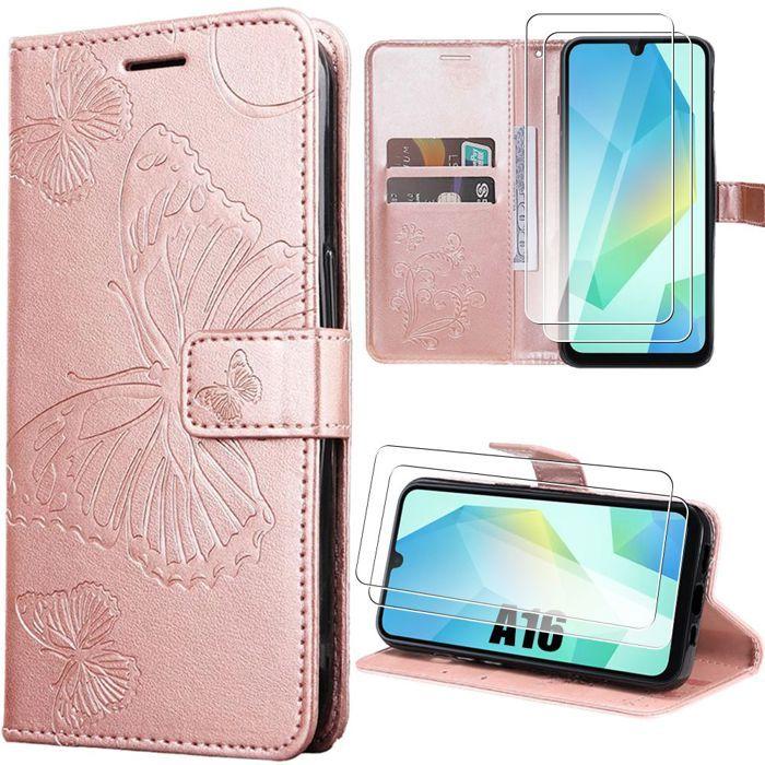 Coque de protection - BOOLING - pour Samsung Galaxy A16 4G/5G - Motif Papillon - Cuir Synthétique - 2 Verres Trempés