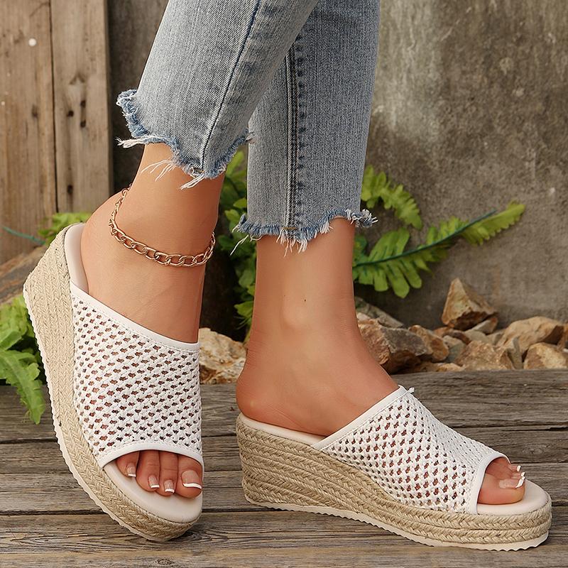 Fashion Hollow Out Mesh Braided Wedge Sandals Women Summer Fashion Thick Sole Espadrille Slippers Woman Comfort Casual Platform Sandals