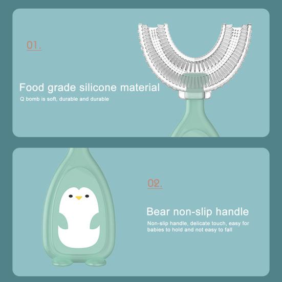 1 Set Kids Toothbrush Cartoon Handle 360 Degrees Cleaning Hand-Held Infant U Manual Toothbrush for Teeth Cleaning