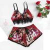 Fashion Sexy Lace Satin Trim Floral Bow Lingerie Set Pajamas Babydoll Sleepwear
