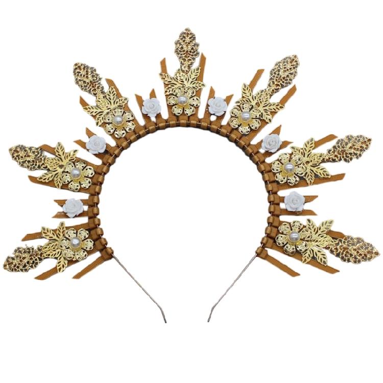 

Vintage Halo Tiaras Hair Hoop DIY Pearls Leaf Crown Decorative Bridal Headpiece
