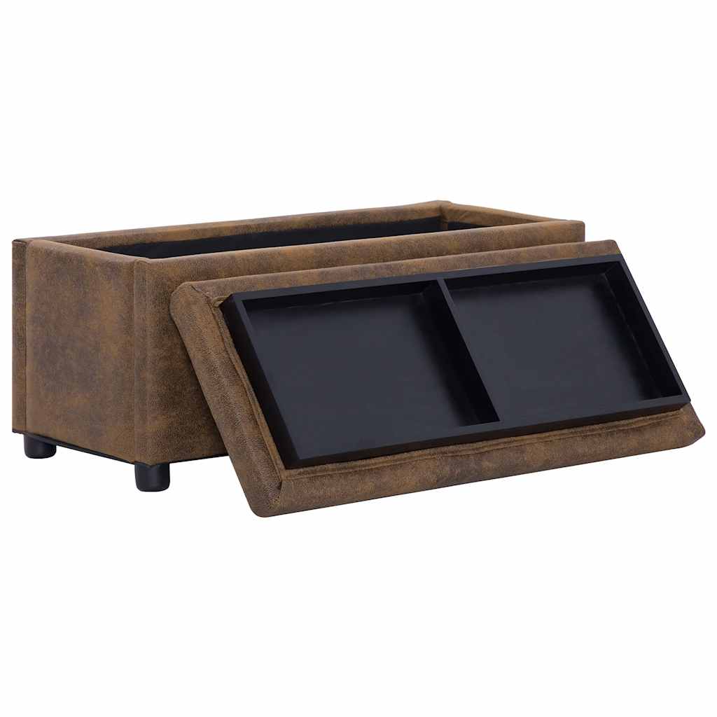 Ottoman with Storage Space 87.5 cm Brown Faux Suede Look