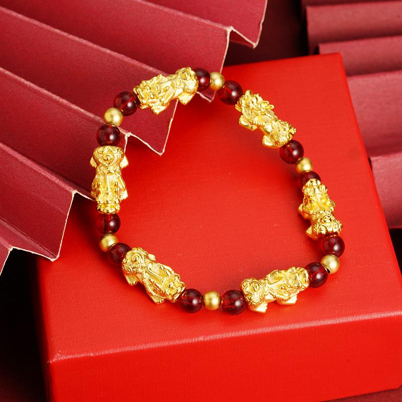 Chinese Style Ancient Gold Sand Pixiu Bracelet Auspicious Retro Domineering Ruyi Jewelry Bracelet Accessories