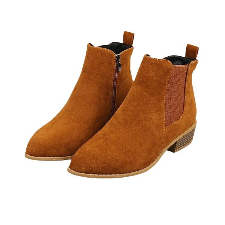 Plus Size Suede Martin Boots - Spring/Autumn 2025, British Style, Pointed Toe, Square Mid Heel