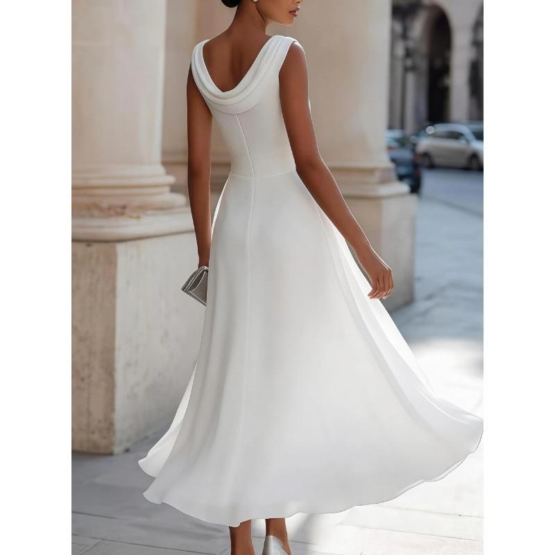 Tificy Spring Summer Fashion Womens Solid Color Print Sleeveless Oneck High Waist Casual Dresses